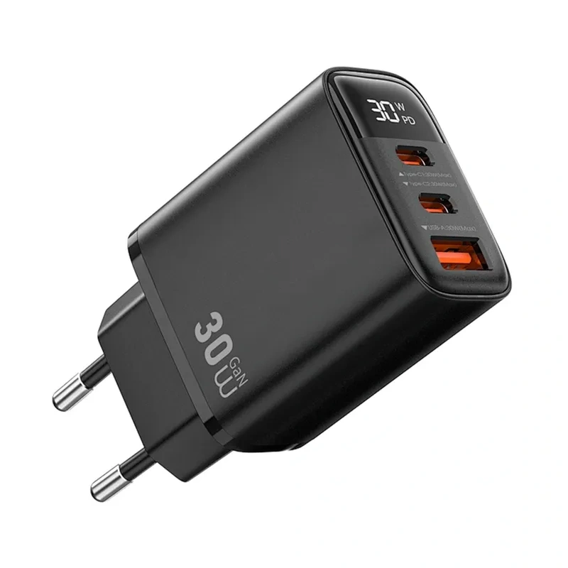 Сетевое зарядное устройство Wiwu Wiwu Firefly 30W GAN Fast Charger USB-C-2 USB-A-1, Black (Wi-G010). Фото 1
