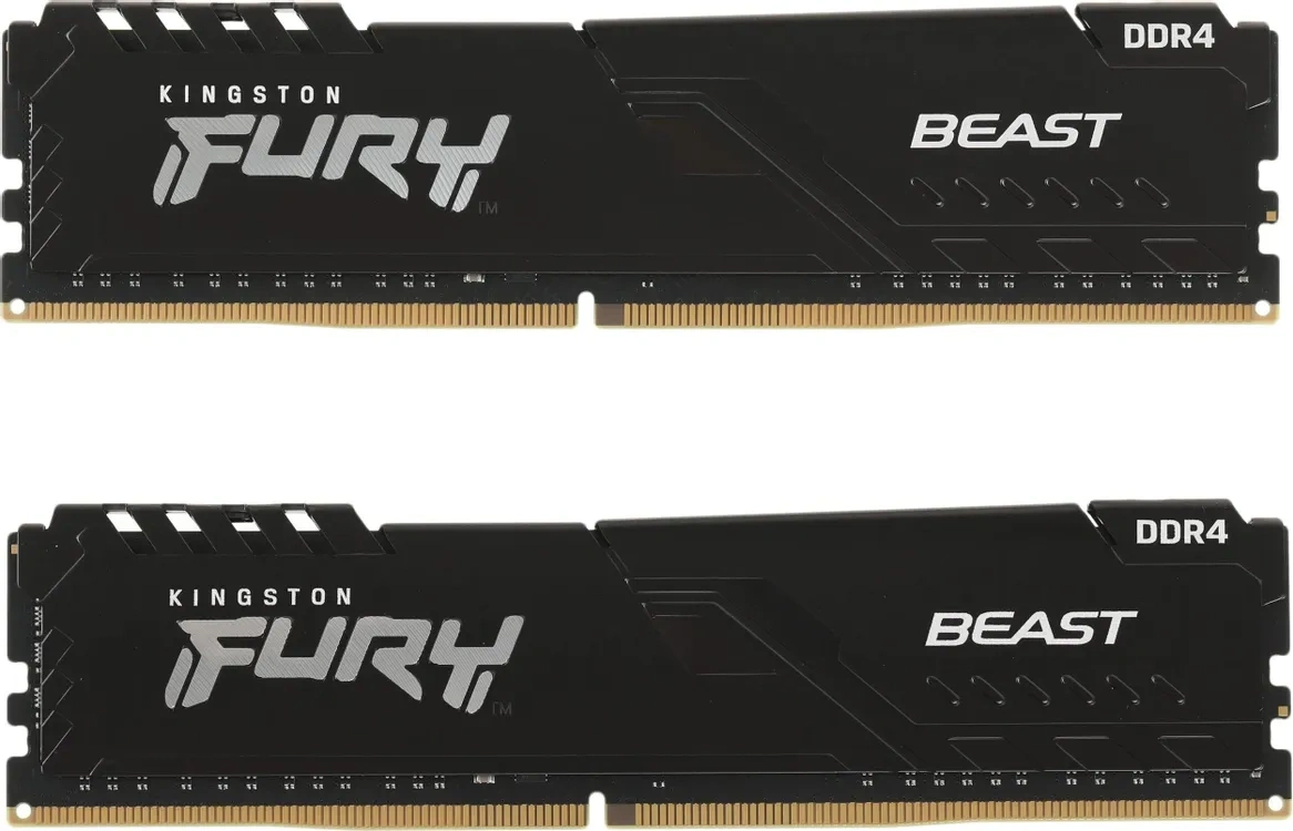 Оперативная память Kingston FURY Beast Black 32Гб, DDR4, 2х16 ГБ, 3200 МГц, CL16-20-20 (KF432C16BBK2/32). Фото 1