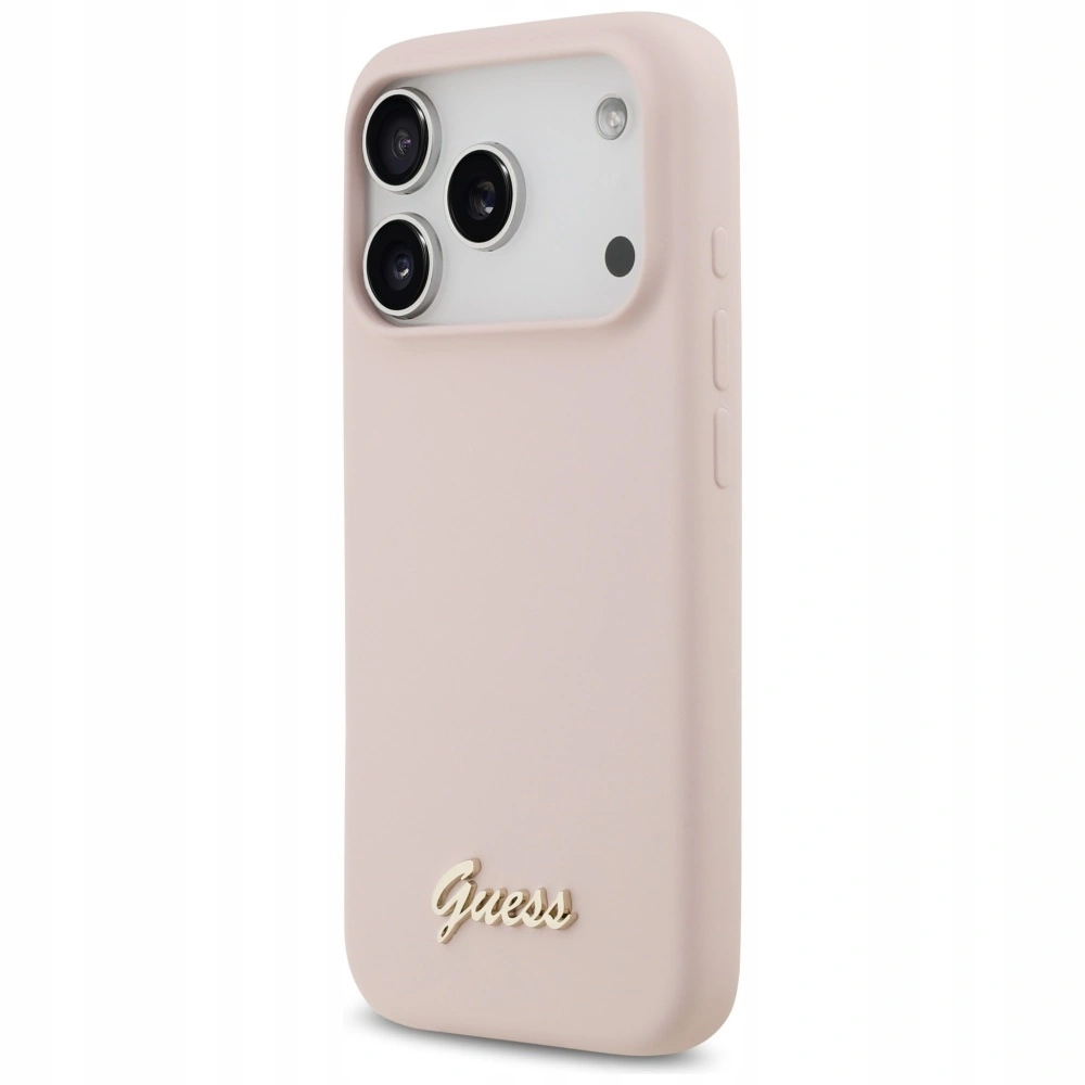 Накладка Guess для iPhone 17 Pro Liquid silicone Gold metal logo (MagSafe), Розовая (GUHMP17LSMBSLP). Фото 2