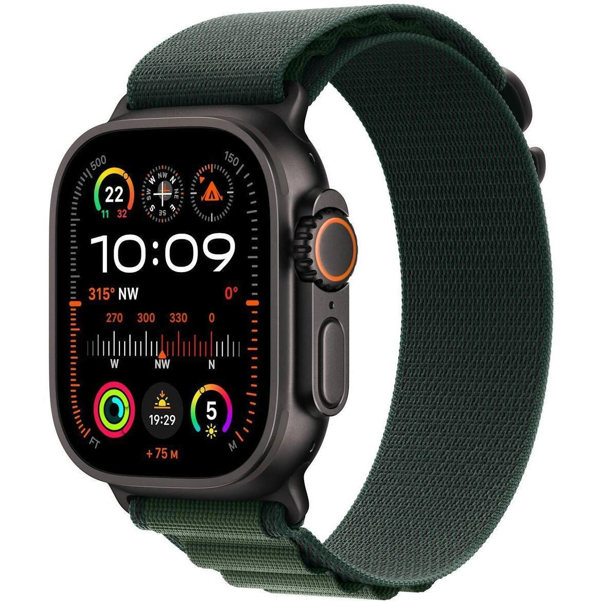 Apple Watch Ultra 2 (2024) GPS+Cellular 49mm, Black Titanium ремешок "Dark Green Alpine Loop", размер L 165-210mm (MX4T3). Фото 1