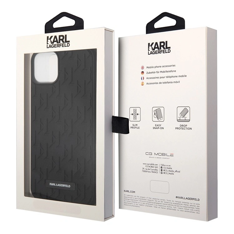 Накладка Lagerfeld для iPhone 15 3D Rubber Monogram Metal logo Hard, Black (KLHCP15SRUPKLPK). Фото 5