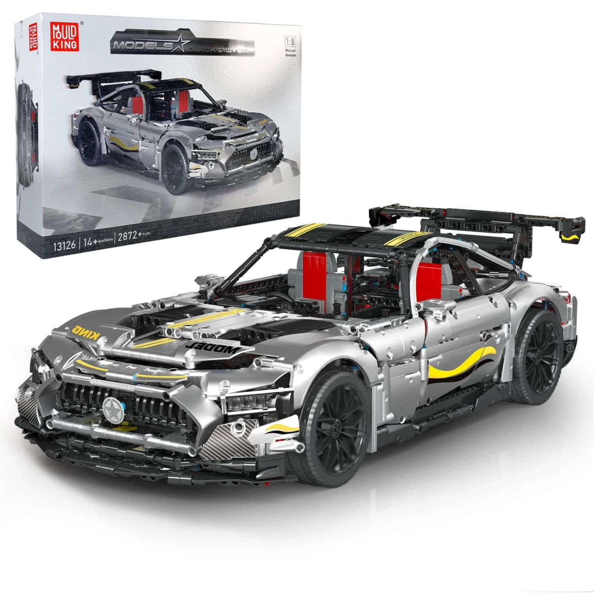 Конструктор Mould King Models 13126. Mercedes AMG GT QuickSilver 1:8, 2872 деталей, Серебристый. Фото 1