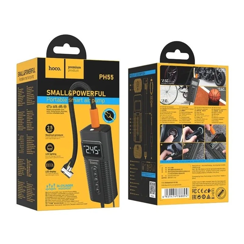 Автомобильный компрессор Hoco PH55 Roys, Чёрный. Фото 4