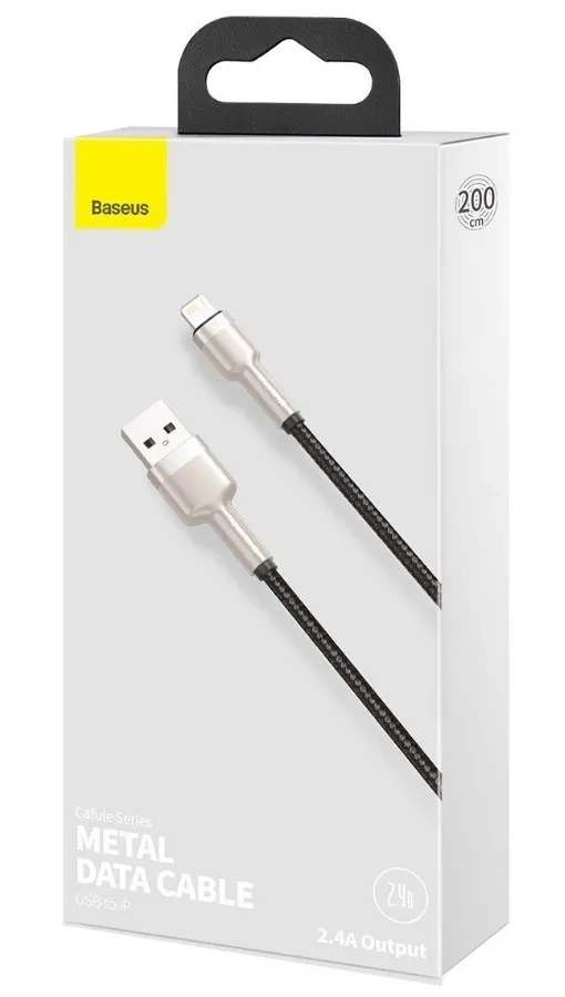 Кабель Baseus Cafule Series Metal Data Cable USB to IP 2.4A 2m, Чёрный (CALJK-B01). Фото 3