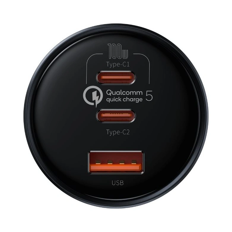 Автомобильное зарядное устройство Baseus Qualcomm Quick Charge 5 C+C+U 160W с кабелем Type-C to Type-C 100W, Черный (TZCCZM-0G). Фото 4