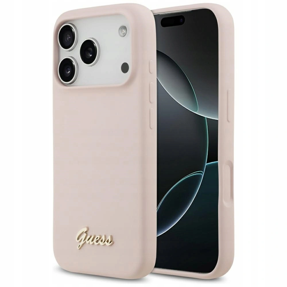 Накладка Guess для iPhone 17 Pro Liquid silicone Gold metal logo (MagSafe), Розовая (GUHMP17LSMBSLP). Фото 1