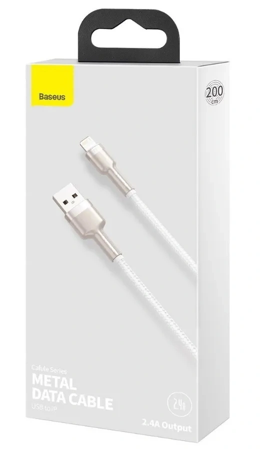 Кабель Baseus Cafule Series Metal Data Cable USB to IP 2.4A 1m, Белый (CALJK-A02). Фото 3