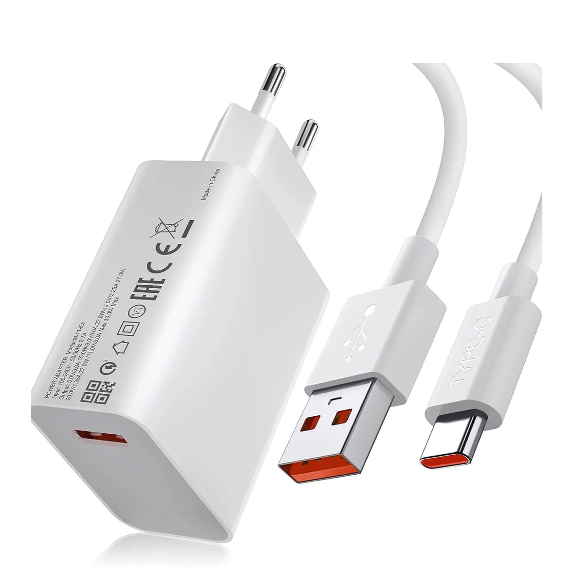 Сетевое зарядное устройство XiaoMi 33W GaN Charger (Type-A) + кабель Type-A to Type-C (MDY-11-EZ), Белое. Фото 1