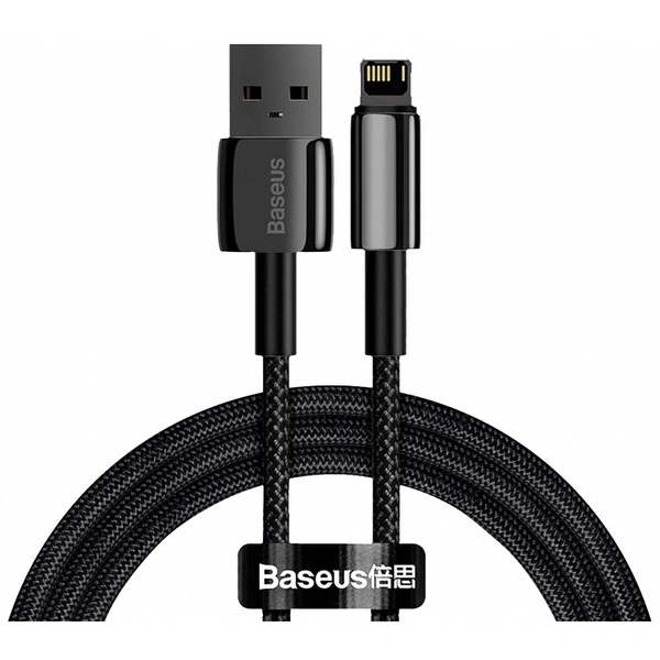 Кабель Baseus Tungsten Gold Fast Charging Data Cable USB to iP 2.4A 2m, Чёрный (CALWJ-A01). Фото 1