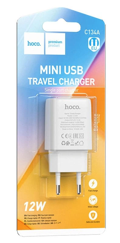 Сетевое зарядное устройство Hoco C134A 12W, Белое. Фото 3