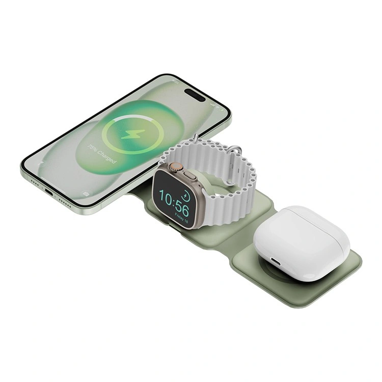 Беспроводное зарядное устройство EnergEA Bazic GoMag Trio PLUS magnetic wireless foldable 15W, Sag (GM-TRIOPLUS-SAG). Фото 2