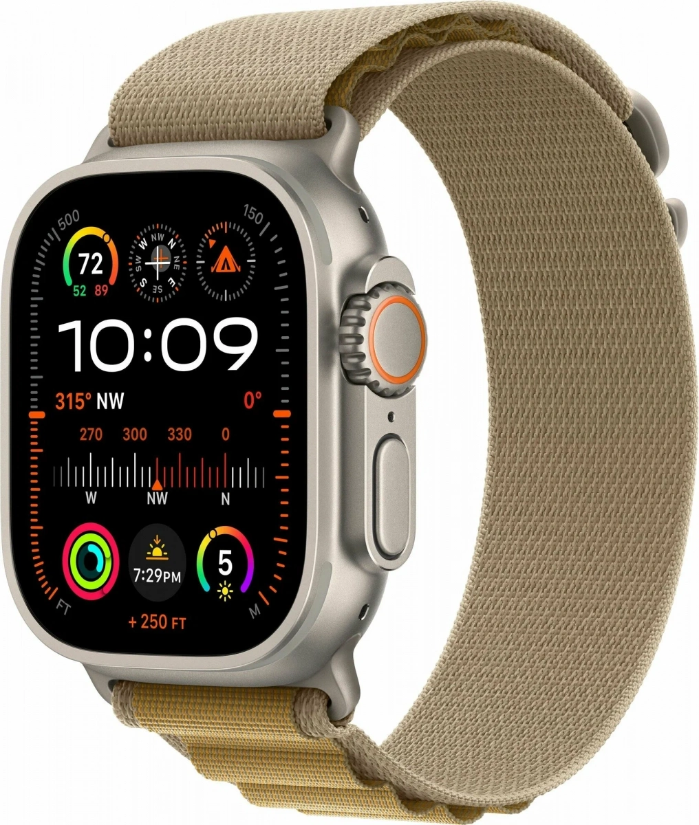 Apple Watch Ultra 2 (2024) GPS+Cellular 49mm, Natural Titanium ремешок "Tan Alpine Loop", размер M 145-190mm (MX4F3). Фото 1