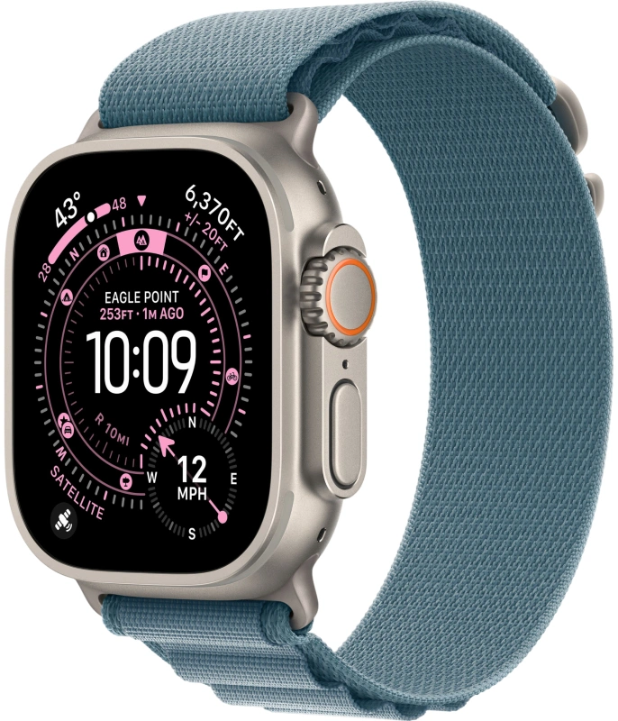 Apple Watch Ultra 3 (2025) GPS+Cellular 49mm, Natural Titanium ремешок "Light Blue Alpine Loop" L 165-210 mm (MEWP4). Фото 1