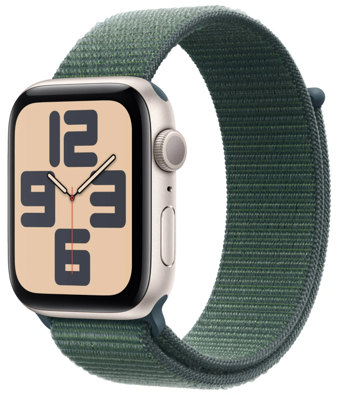 Apple Watch SE 2024, 44 мм, алюминий цвета "сияющая звезда", Green Sport Loop (MXEW3). Фото 1
