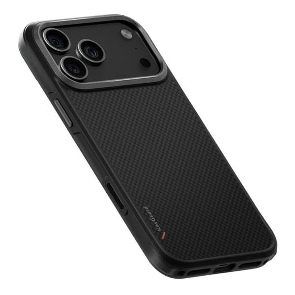 Накладка Uniq KEVA Aramid Fibre MagSafe для iPhone 17 Pro Max, Чёрный карбон (IP6.9P(2025)-KEVAMCBLK). Фото 3