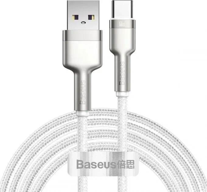 Кабель Baseus Cafule Series Metal Data Cable USB to Type-C 66W 2м, Белый (CAKF000202). Фото 1