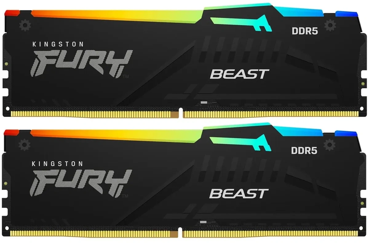 Оперативная память Kingston FURY Beast Black RGB 32Гб, DDR5, 2х16 ГБ, 6000 МГц, 30-36-36 (KF560C30BBEAK2-32). Фото 1