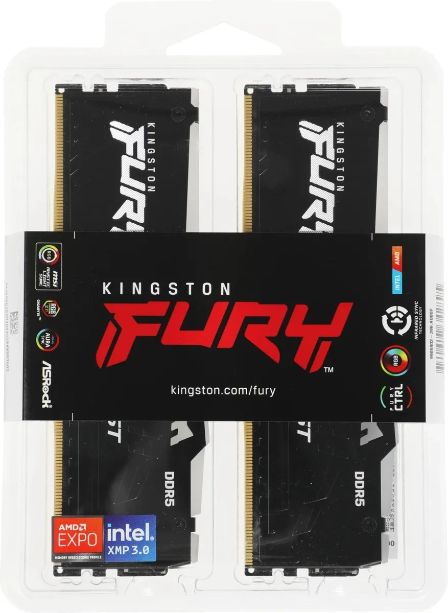 Оперативная память Kingston FURY Beast Black RGB 32Гб, DDR5, 2х16 ГБ, 6000 МГц, 30-36-36 (KF560C30BBEAK2-32). Фото 8