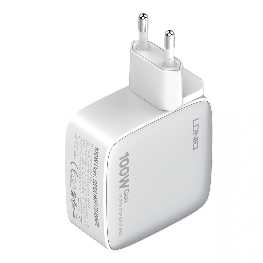 Сетевое зарядное устройство LDNIO Q408 100W GaN Supper Fast Charger, US/UK/EU Plug, 1xUSB-A + 3xUSB-C, Белое. Фото 4