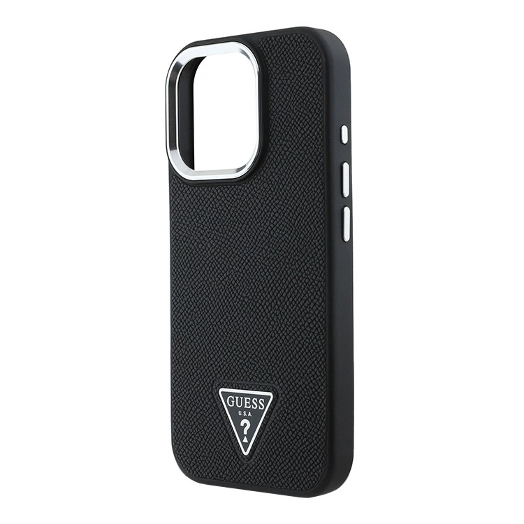 Накладка Guess для iPhone 16 Pro Max PU Grained leather Triangle metal logo Hard (MagSafe), Black (GUHMP16XPGTSPSK). Фото 4