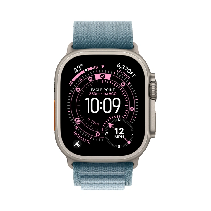 Apple Watch Ultra 3 (2025) GPS+Cellular 49mm, Natural Titanium ремешок "Light Blue Alpine Loop" L 165-210 mm (MEWP4). Фото 2