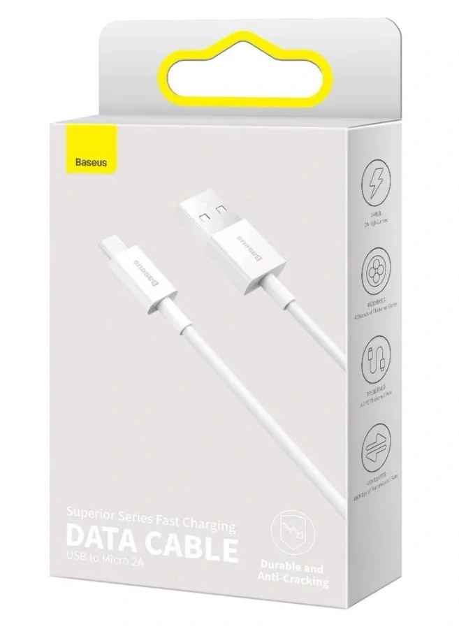 Кабель Baseus Superior Series Fast Charging Data Cable USB to Micro 2A 1м, Белый (CAMYS-02). Фото 3