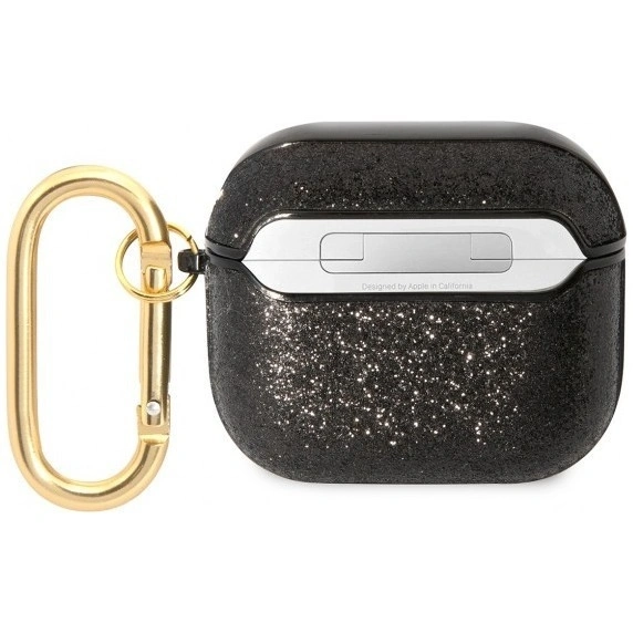 Чехол с карабином Guess Glitter flakes Metal logo для AirPods 3, Black (GUA3HGGSHK). Фото 2