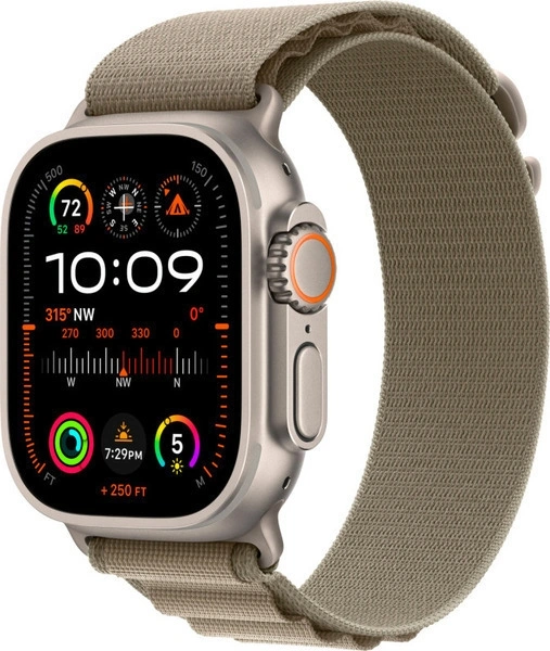 Apple Watch Ultra 2 GPS+Cellular 49mm, ремешок "Olive Alpine Loop" размер S 130-160 mm (MREX3). Фото 1