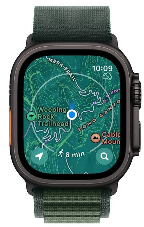 Apple Watch Ultra 2 (2024) GPS+Cellular 49mm, Black Titanium ремешок "Dark Green Alpine Loop", размер L 165-210mm (MX4T3). Фото 4